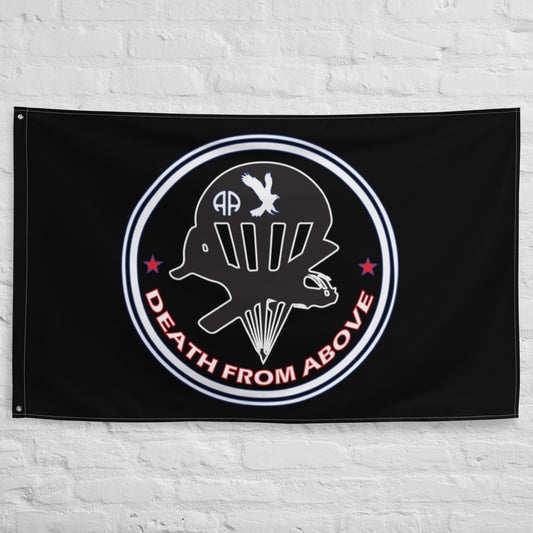 This 82nd Airborne 'Death from Above' flag will really tie your space together. Put this up in your man cave or office and bring back the good memories of serving in the 82nd airborne division. Your flag won’t crease or shrink thanks to the polyester material and will last a long time.