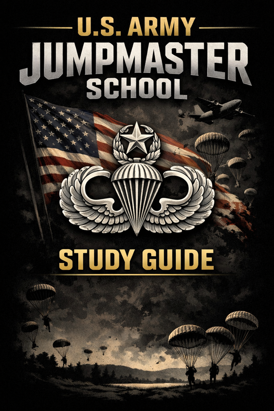 Cover of 'U.S. Army Jumpmaster School Study Guide' with military-themed design.