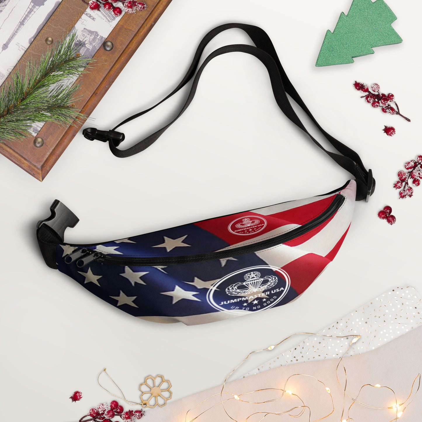 This Fanny pack is the ultimate accessory for stylish Jumpmasters on the go. This waist bag has everything—the right size, a small inside pocket, and adjustable straps—to become your favorite fashion item if you're going to a festival, getting ready for a vacation, or just like to keep your hands free.