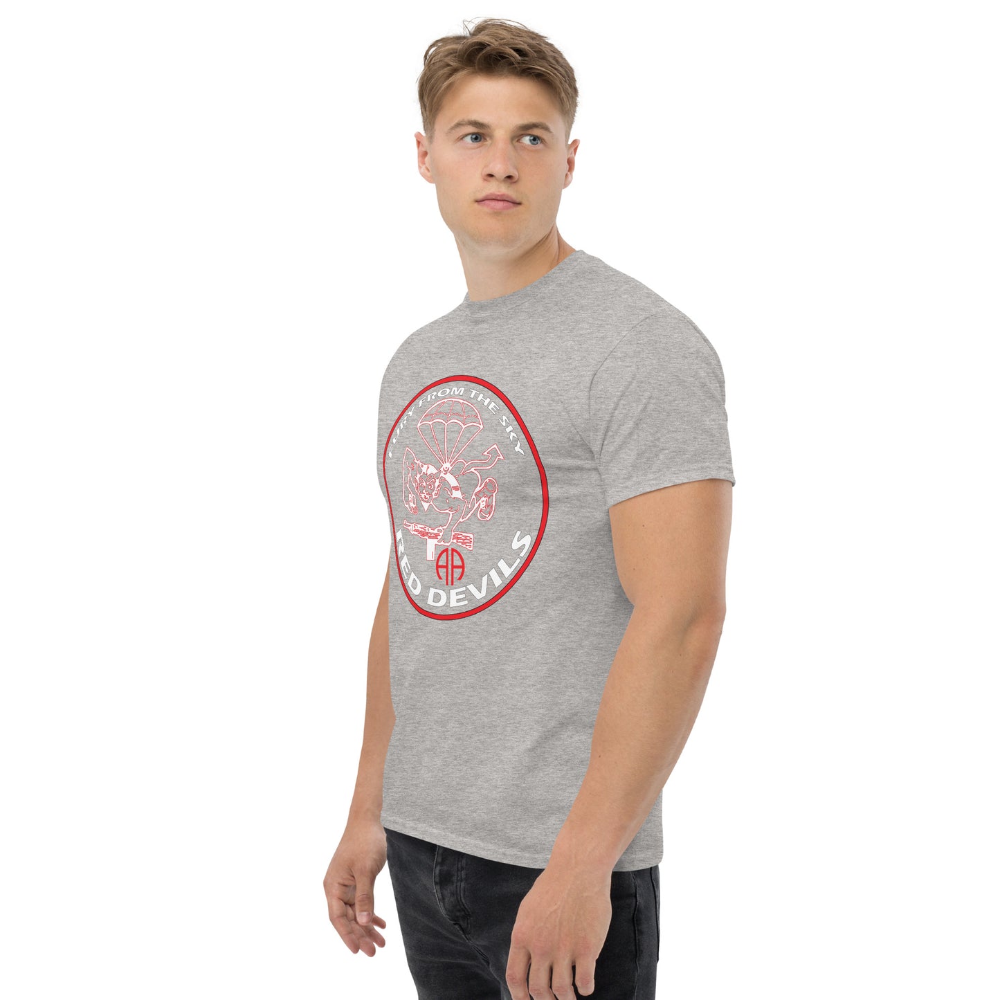 Rep the 508th Parachute Infantry Regiment with this 'Fury From The Sky Tee'. The 100% cotton men's classic tee will help you land a more structured look. It sits nicely, maintains sharp lines around the edges, and goes perfectly with layered streetwear outfits. Plus, it's extra trendy now!